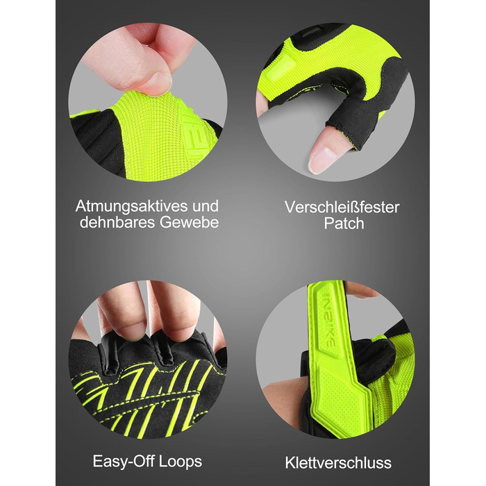 Рукавички INBIKE для їзди на велосипеді, мотокросу, фітнесу, тренувань та скелелазіння, напівпальцеві, зелені, M