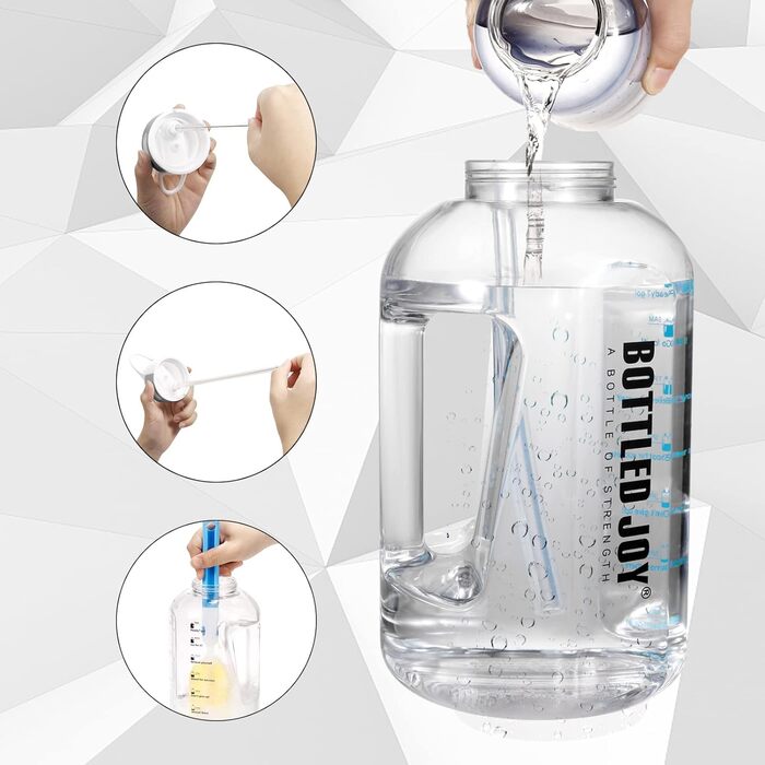 Пляшка для води Acxilexy 3.5 л з трубочкою, BPA-free, спортивна, з часовими мітками, герметична, пластикова, для фітнесу, офісу, дому, біла