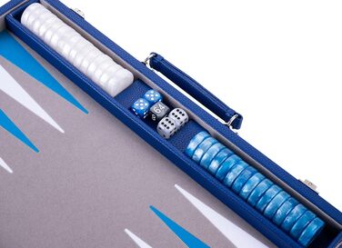 Набір для гри в кістки Енгельхарт Люкс 38 см - преміум якість, шкірозамінник, спеціальне покриття з фільцу, перламутрові кубики та фішки + 2 стаканчики - професійний та для дому, блакитний