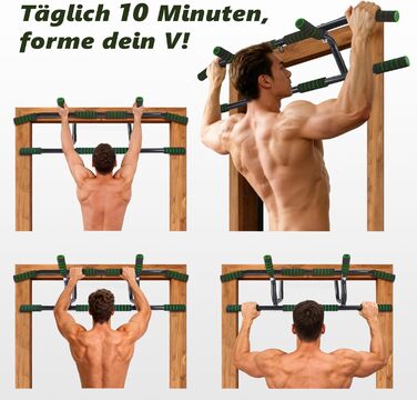 Турнік для дверей Klimmzugstange: турнік для підтягувань без свердління, з м'якими ручками, зелений