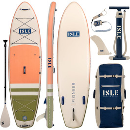 Надувна SUP-дошка ISLE Pioneer з рюкзаком, насосом, веслом і страховкою, 3 плавники, для початківців, дизайн California