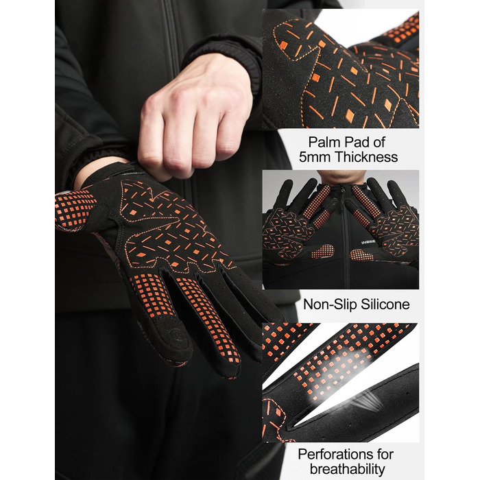 Велосипедні рукавички INBIKE для чоловіків, бігові рукавички, ударостійкі, еластичні, світловідбиваючі, дихаючі, помаранчеві, XXL