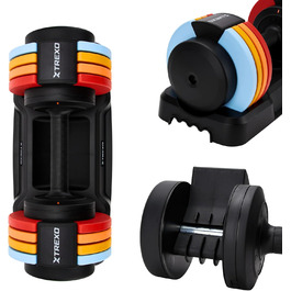 Набір гантелей TREXO MULTICOLOR 2x5 кг з регулюванням, сталь, з антиковзним покриттям, для дому та фітнесу