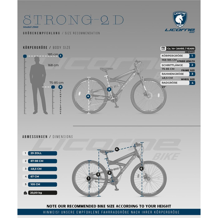Гірський велосипед Licorne Bike Strong 2D Premium 29 дюймів, чорний/червоний, дискові гальма, 21 швидкість, повна амортизація для юнаків, дівчат, жінок і чоловіків