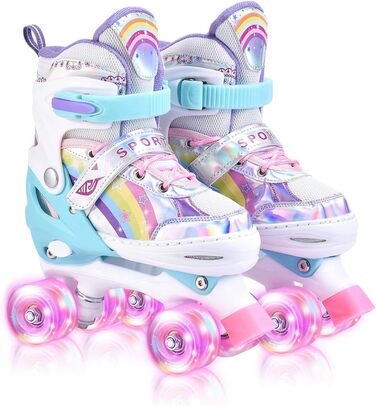 Дитячі ролики для дівчаток з регулюванням розміру, світлодіодні, для підлітків та початківців. Розміри 31-42, ролики. Ролики з регулюванням для дітей, кольори веселки