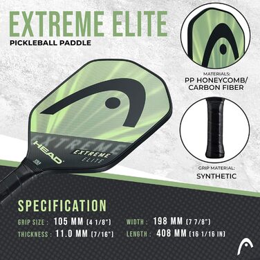 Падл для падл-тенісу Head Extreme Elite з фібергласу, полімерна сотова серцевина, ергономічна ручка, зелений