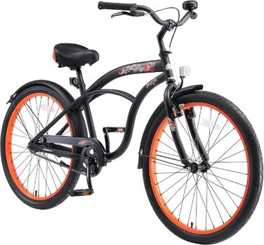 Дитяче велосипед BIKESTAR 24 дюйми для хлопчиків та дівчаток від 6 років | Круізер | Чорний колір