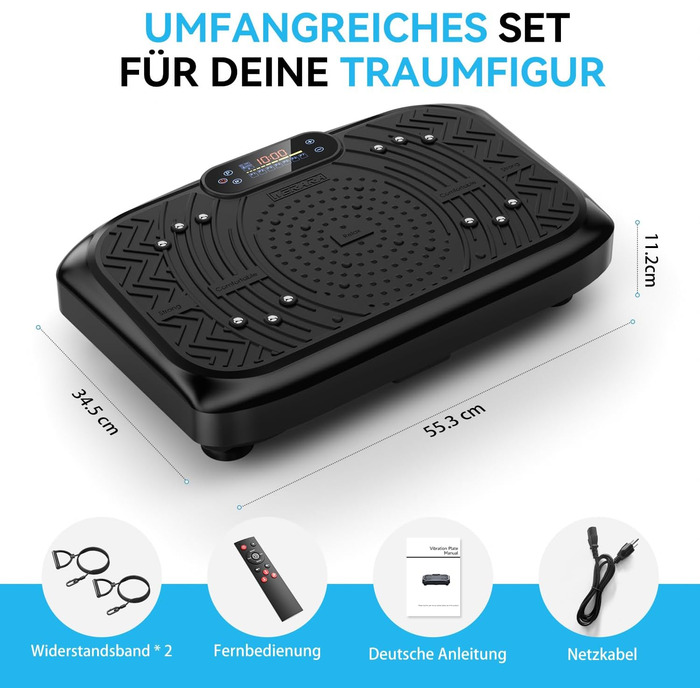 Віброплатформа з керуванням через додаток, пультом та LED-дисплеєм, до 220 кг, 199 рівнів вібрації для дому, Bluetooth, гуми для тренувань, 200W