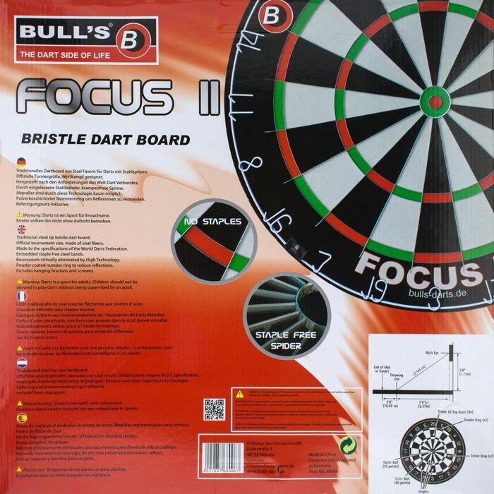 Дартс Bull's Focus II з сизалю, 45,5 см, професійна мішень