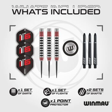 Дротики для дартсу WINMAU Advance 500 Series 24 г з червоними опереннями та стержнями