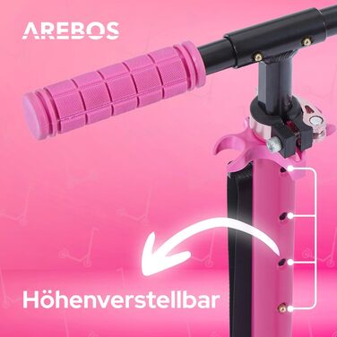 Самокат AREBOS Cityroller для дітей і дорослих, складаний, з регульованою висотою, XXL колесами, ременем для перенесення, гальмом, до 100 кг