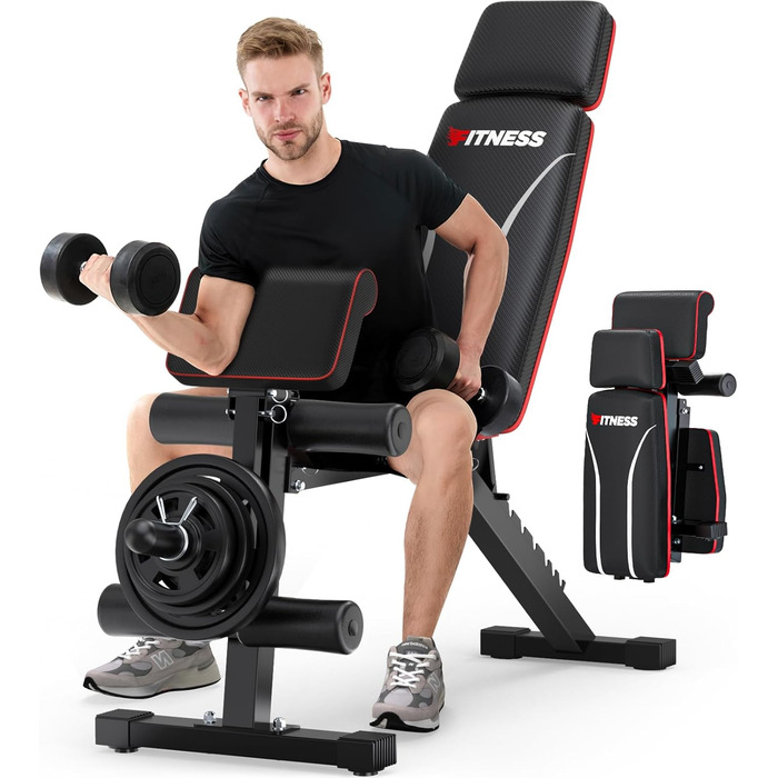 Регульована складана лава для тренувань з гантелями, 363 кг, з підставкою для ніг, упором для преса та подовженою спинкою, багатофункціональний фітнес-обладнання для дому