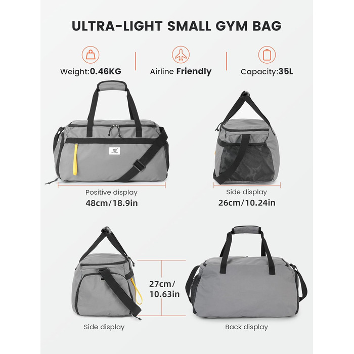 Спортивна сумка SKYSPER 35L з відділенням для взуття та мокрих речей - для фітнесу, спорту, подорожей (сіра)