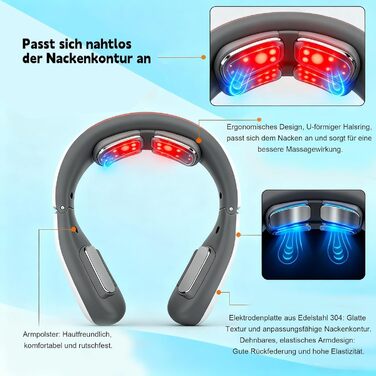 Масажер для шиї 11-в-1 з підігрівом, 6 режимів та 9 рівнів інтенсивності. Для розслаблення шиї вдома, в офісі, у подорожах.