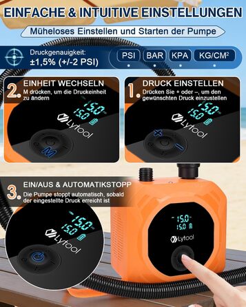 Електричний акумуляторний насос для SUP Lytool 50 PSI, компресор 12V DC та Type-C з функцією автостопу та LED-підсвіткою для сапбордів, човнів, каяків та кайтсерфінгу