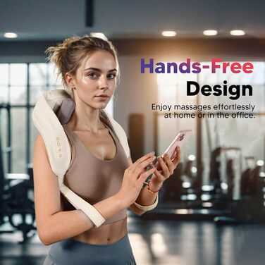 Масажер для шиї Arboleaf 6D - бездротовий масажер для шиї та плечей з 2 рівнями нагріву, 3 режимами, знімним чохлом та акумулятором на 90 хвилин для розслаблення та зняття стресу, Бежевий