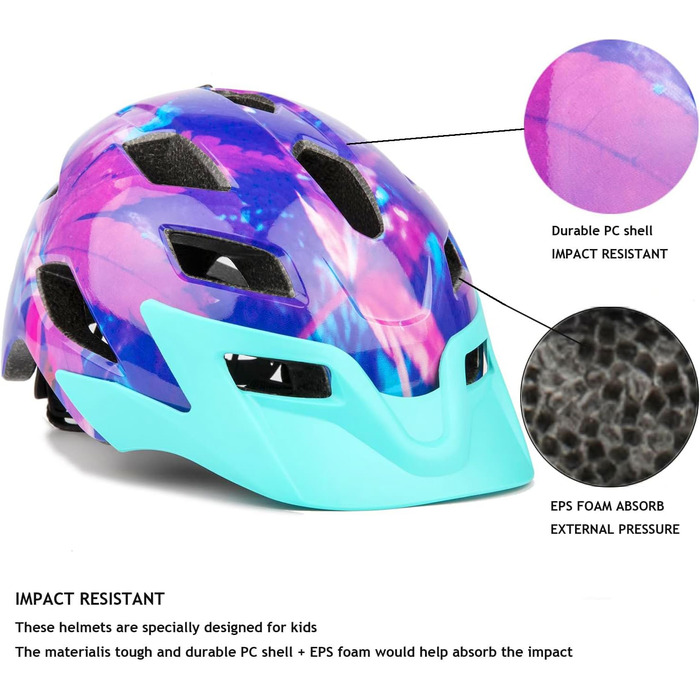Дитячий велосипедний шолом Exclusky для хлопчиків та дівчаток, BMX, скейтбординг, регульований, 50-57 см (5-13 років), фіолетовий