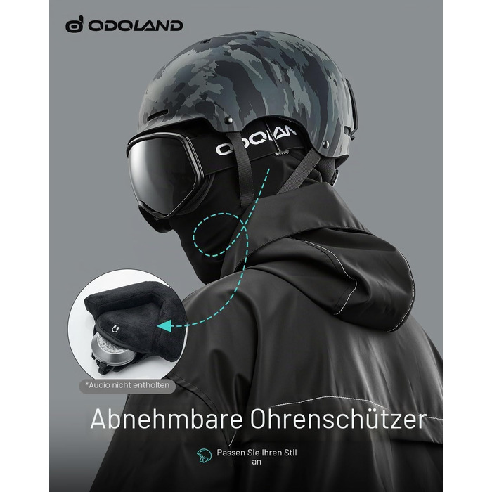 Шолом для гірських лиж та сноуборду Odoland для дорослих і підлітків, з вентиляцією та знімними накладками на вуха, чорний камуфляж (S, 52-55 см)