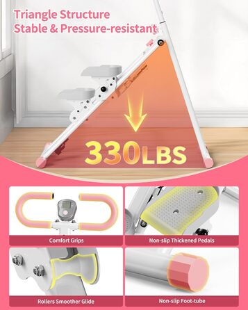 Вертикальний тренажер для кардіо, сходи для дому, вертикальний альпініст з ручкою для тренувань всього тіла, 3 регульовані висоти, LCD-дисплей, компактний та складаний, рожевий