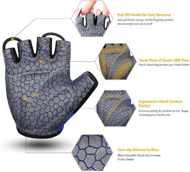 Велосипедні рукавички чоловічі літні напівпальцеві MTB, рукавички для гірського велосипеда/шосе, велосипедні рукавички для відпочинку чоловічі та жіночі, дихаючі, з антиковзаючим покриттям та амортизацією, блакитні