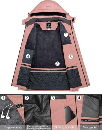 Жіноча водонепроникна гірськолижна куртка GEMYSE Winddichte Feece Outdoor-Winterjacke з капюшоном, коралловий рожевий (XXL)