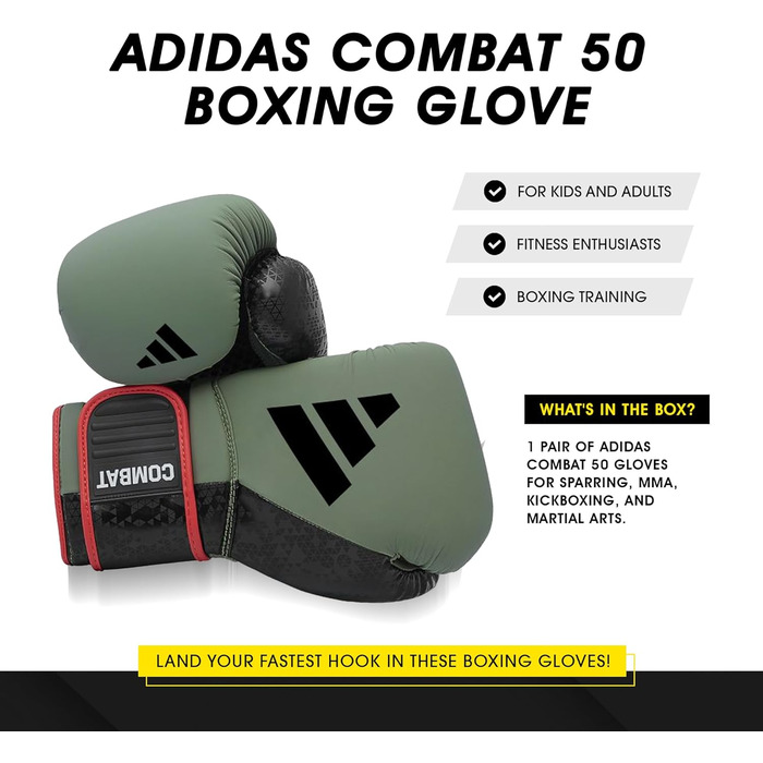 Боксерські рукавиці Adidas Combat 50 Black/Black Grün/Schwarz 10 унцій