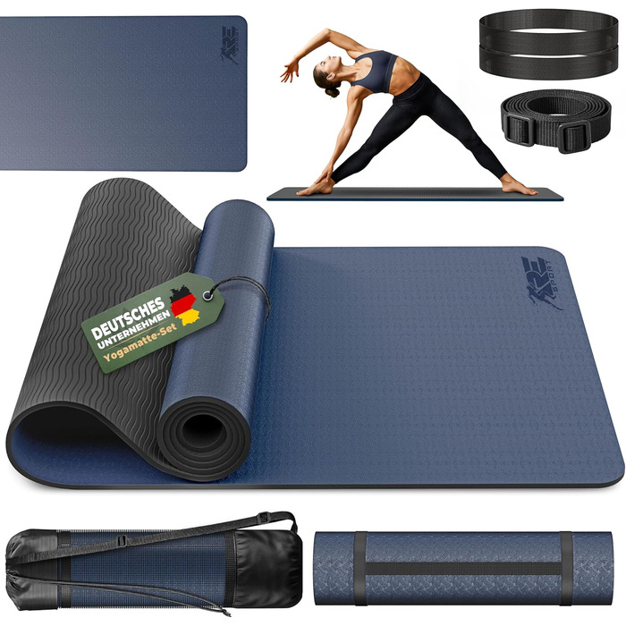 Йога мат RE:SPORT, 183x61x0.6 см, Navy-Blue/Black, без фталатів