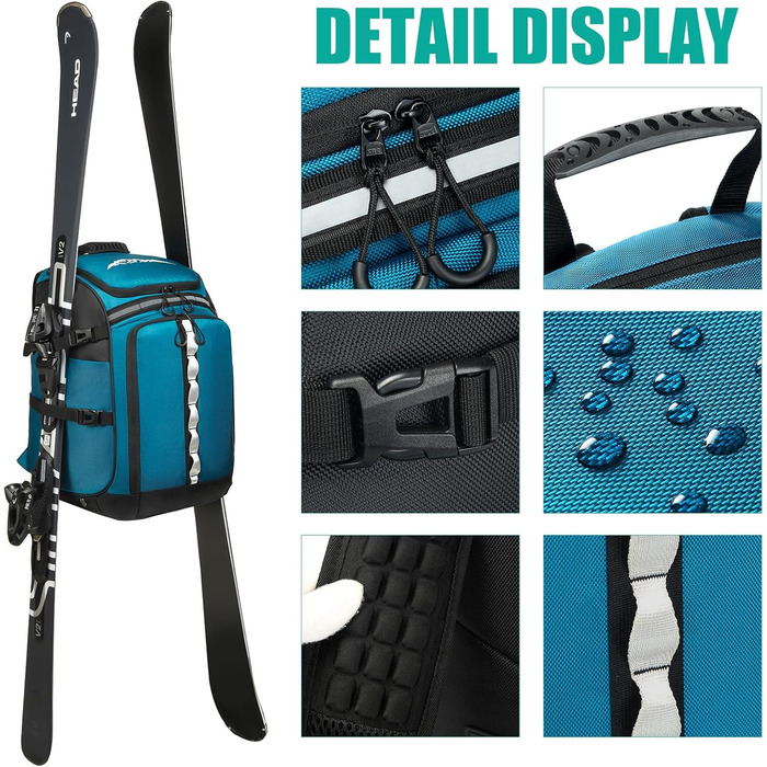 Чохол для лижних черевиків з відділенням для шолома, 65L, нейлон. Рюкзак для лиж, роликів, ковзанів (синій)