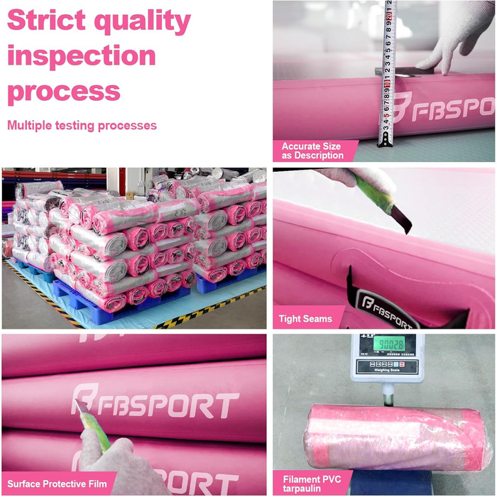 FBSPORT Airtrack Matte - килимок для гімнастики та йоги, 300x100x10 см, рожевий