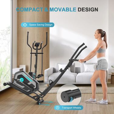 Еліптичний тренажер Crosstrainer 3-в-1 для дому з LCD-монітором та регулюванням навантаження до 130 кг, чорний