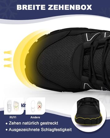 Зимові шкарпетки-черевики Ruyi для жінок та чоловіків, тепла підкладка, водонепроникні, для трейлраннінгу, комфортні зимові черевики з широкою передньою частиною, чорний, 42 EU