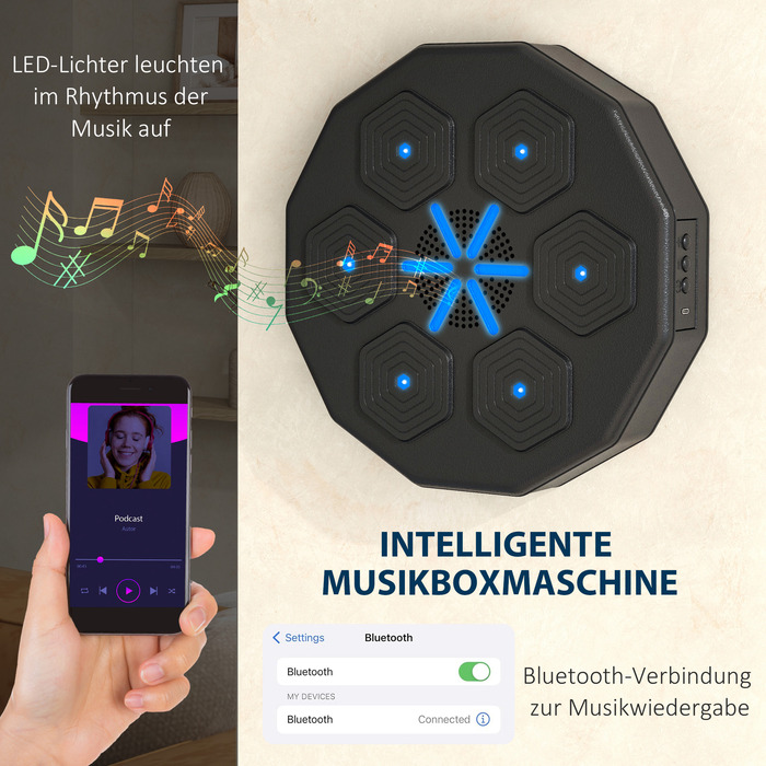 Електронний боксерський верстат Bluetooth SPORTNOW з музикою та світлодіодом, настінна розумна боксерська мішень для дорослих, чудово підходить для домашніх вправ