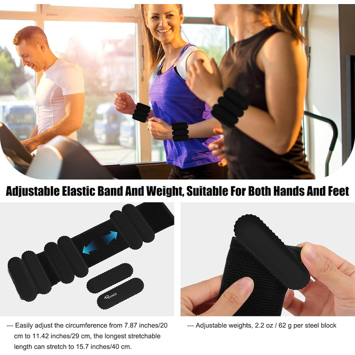 Набір обтяжників для зап'ястя та кісточок RYACO, 2 шт (2x0,5KG), регульовані манжети, для рук, ніг, ходьби, бігу, йоги, пілатесу, аеробіки (чорний)