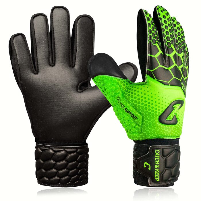 Воротарські рукавиці дитячі CATCH & KEEP Kralle Junior Pro 3.0 Dragon Grip (Розмір 3-7) - Зелені, з підтримкою великого пальця