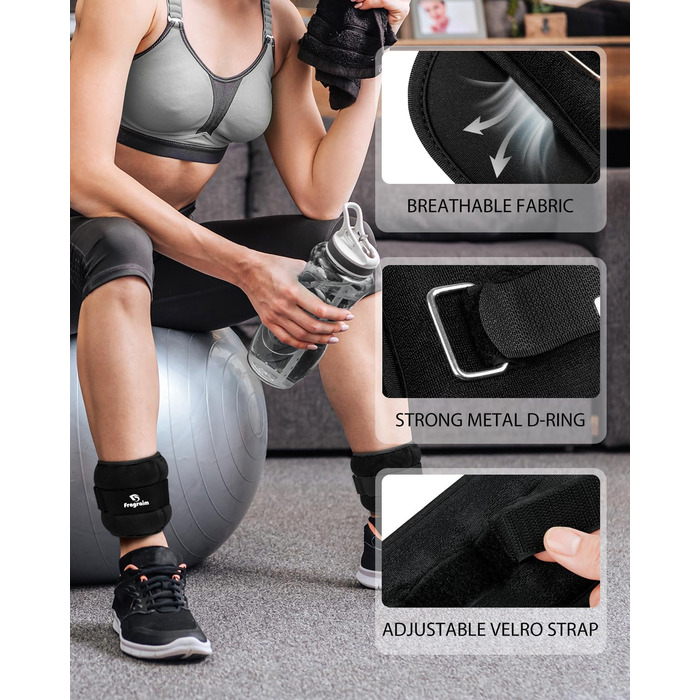 Ваги для ніг та рук Fragraim (2x0.5кг - 2x5кг) - залізні манжети для фітнесу, бігу, гімнастики