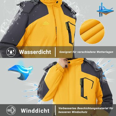 Чоловіча зимова куртка KEFITEVD: водонепроникна, дихаюча, з капюшоном, для сноуборду та активного відпочинку (XL, сіро-жовтий)