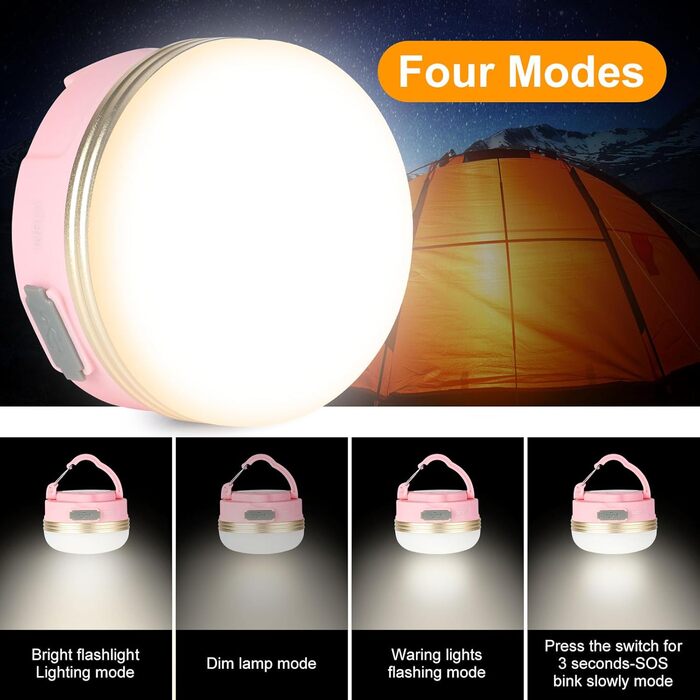 2 шт. LED кемпінгові ліхтарі Flintronic: 5 режимів, SOS, водонепроникні, портативні, для намету, туризму, риболовлі та надзвичайних ситуацій (оранжевий, рожевий, міні)