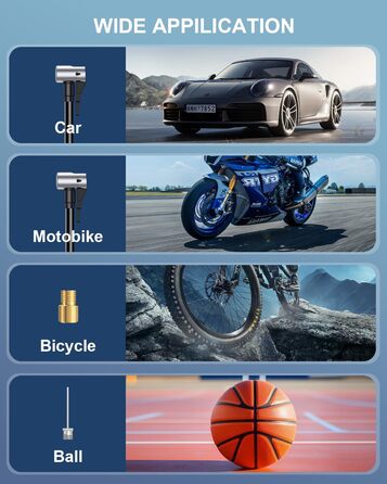 Електричний насос-компресор для авто 150PSI, швидка портативна акумуляторна помпа з LCD-дисплеєм, LED-ліхтарем і USB Powerbank