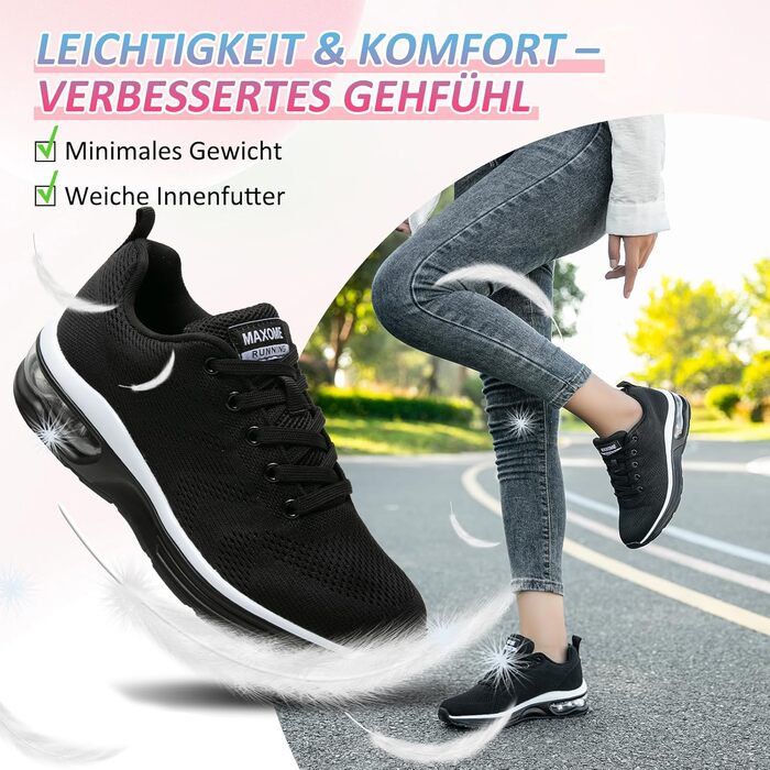 Жіночі кросівки для фітнесу та бігу Laufschuhe (42 EU, чорно-білі) з амортизацією та підтримкою стопи