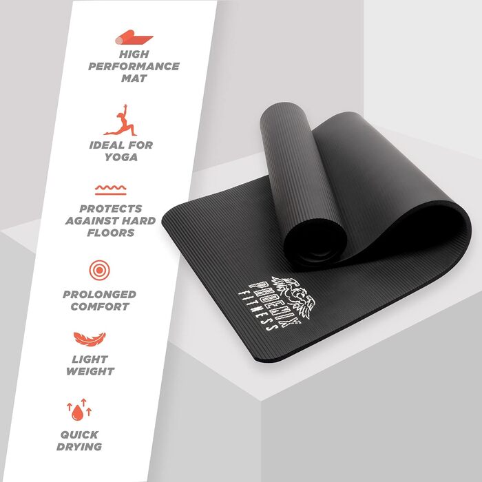 Фітнес-килимок Phoenix Fitness RY1068, NBR, двосторонній, нековзкий, 180x60 см, 12 мм, сірий