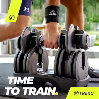 Регульована гантеля TREXO 18-40 кг з заліза, з ергономічною нековзною ручкою, чорна, для фітнесу, налаштування ваги поворотом