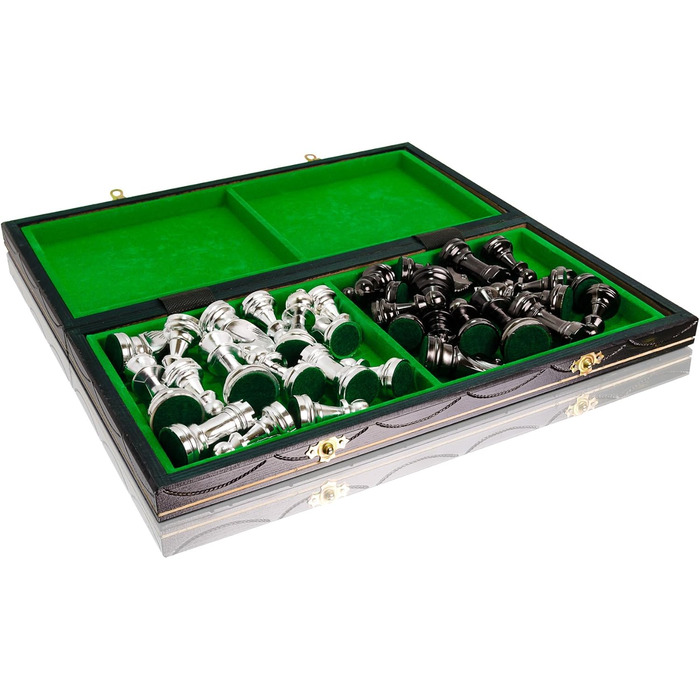 Шаховий набір Silber Staunton 40см, фігури з металізованого пластику, дерев'яна шахівниця