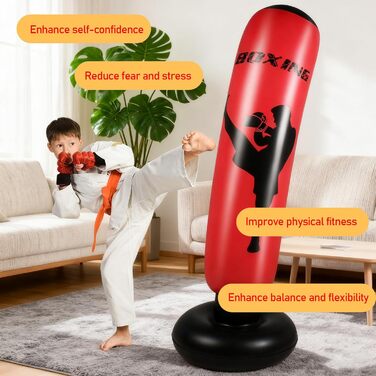 Дитячий боксерський мішок 168 см, надувний, для карате, кікбоксингу, тхеквондо, ММА - ідеальний подарунок для хлопчиків та дівчаток 6-12 років