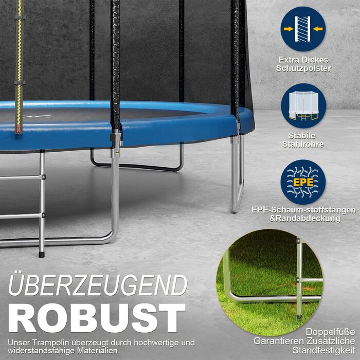 Трамплін JUMMICO Outdoor для дітей з драбиною та боковою кишенею, Ø 183/228/305/366/427 см, сертифікат GS