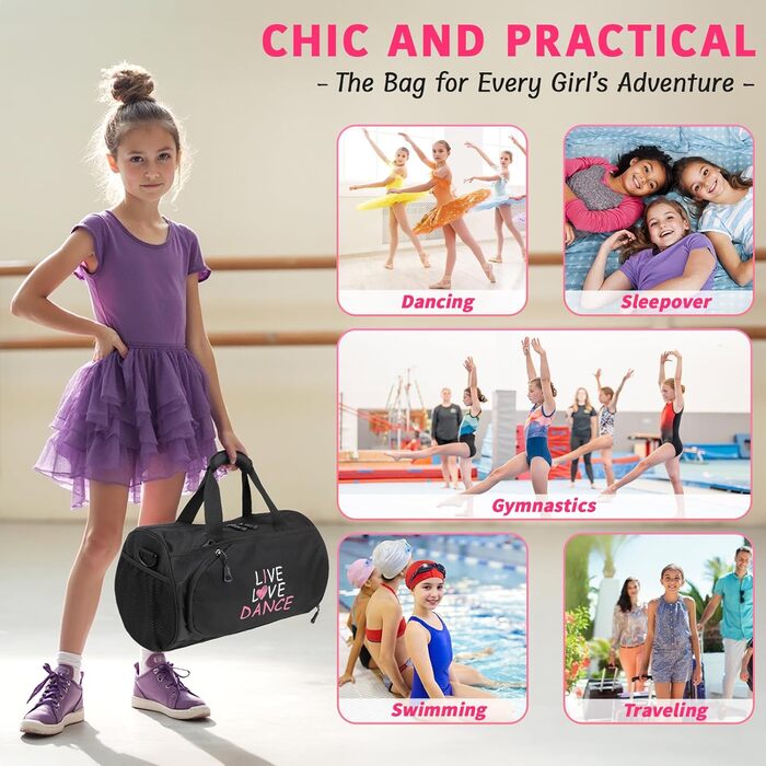 Спортивна сумка-дафл Kilofly для дівчаток: сумка для балету, танців та гімнастики, дорожня сумка на плече S1