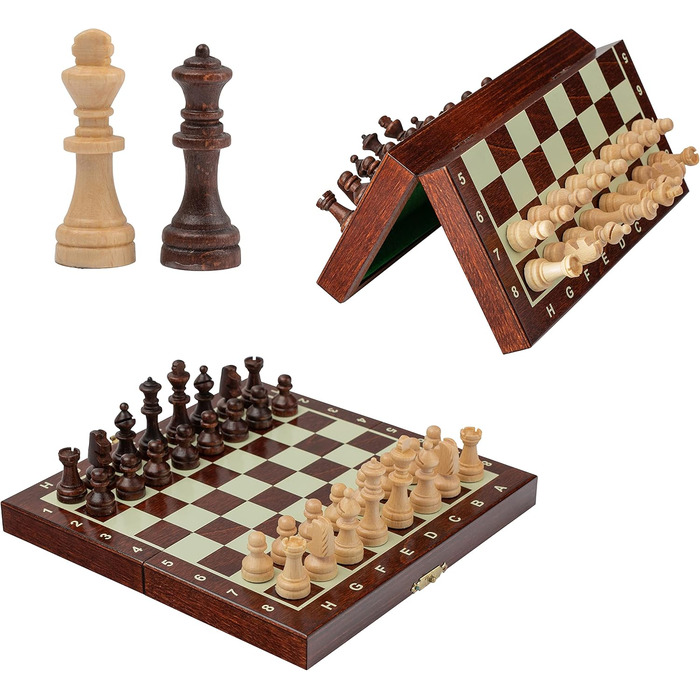 Магнітний шаховий набір для подорожей | Дерев'яний шаховий набір | Master of Chess | Шахи для дітей | Classic Travel Chess Game (20x20 см)