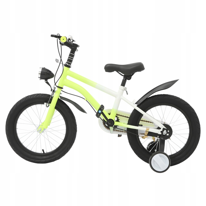 Дитячий велосипед 16-дюймовий, жовтий, з додатковими колесами та LED-підсвіткою