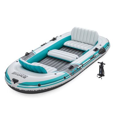 Надувний човен Bestway Hydro-Force Adventure Elite X5, 5-місний, з насосом, веслами, сидіннями, сумкою для спорядження, 364x166x45 см, бірюзово-сірий