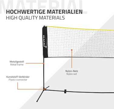 Мережа для бадмінтону та тенісу Hauki 400/500 см, чорно-синя, з сіткою для волейболу, 3 волани, сумка, сталевий каркас