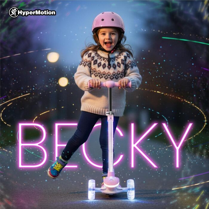 Самокат дитячий HyperMotion Willy складаний, регульований кермо, гумові колеса, до 40 кг, чорний/рожевий (BECKY)